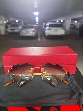 Cartier Gold Metal Frame Heart Sunglasses with Brown Gradient Lenses